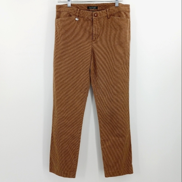 Lauren Ralph Lauren Pants Women's 8 Tan Brown Houndstooth Straight Leg Stretch - Picture 12 of 12